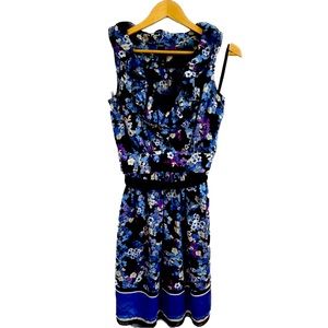 White House Black Market | Black & Blue/Purple Floral Sleeveless Dress | Size 8